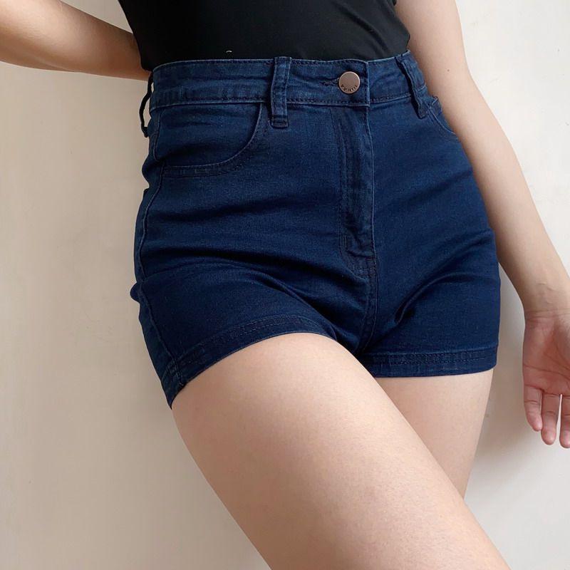 

Go Girl Retro Waist Slimming Bodycon Denim Shorts - Women s Hip-Hugging Sexy Summer Hot Pants Medium темно-синий