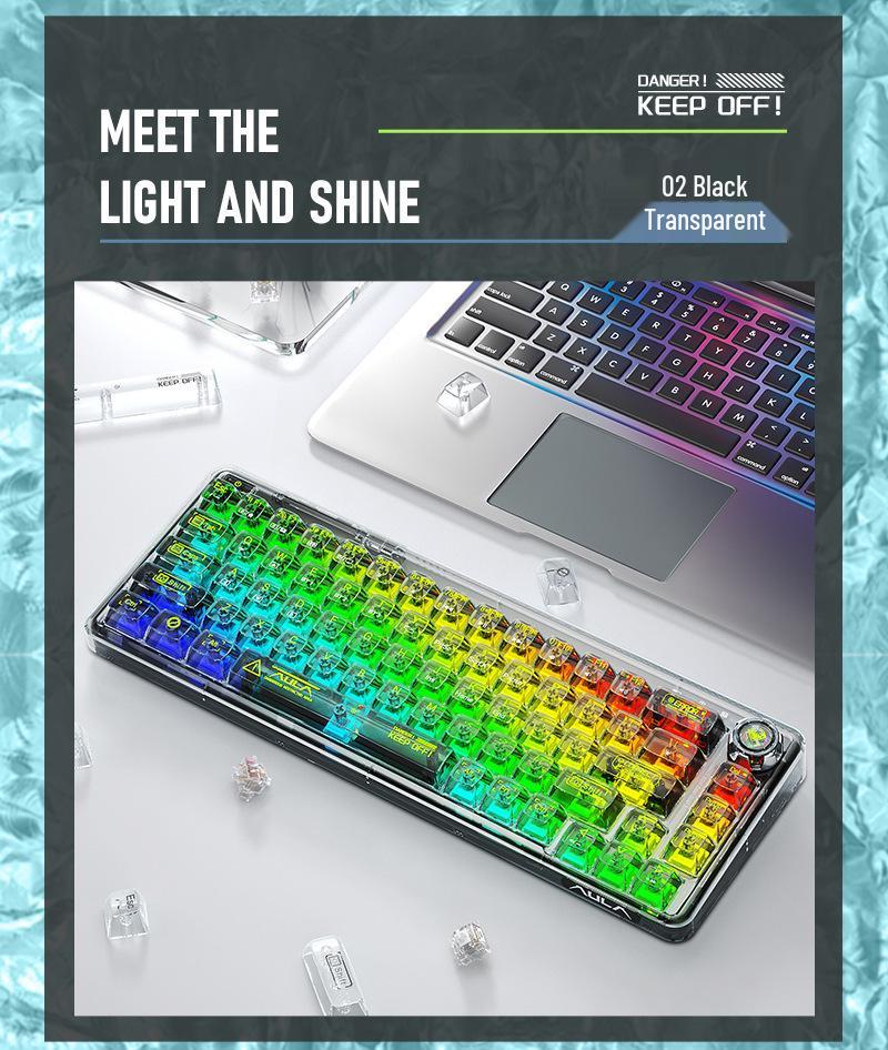 AULA Wolf Spider F68 Transparent Bluetooth Wireless Mechanical Keyboard, Three-Mode, Hot-Swappable Ice Soul Switches