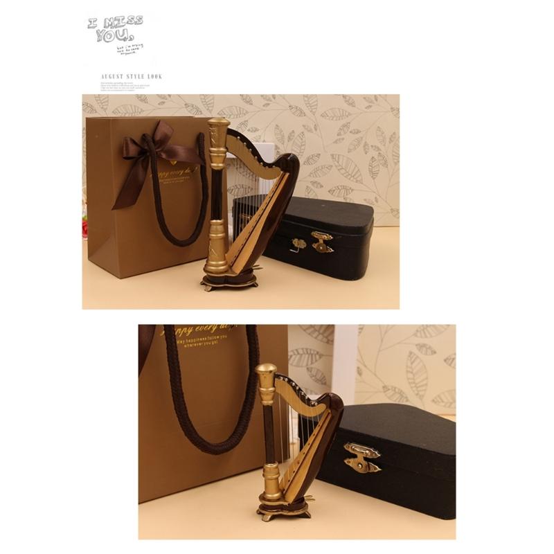 Wooden Miniature Harp Model with Black Gift Case Musical Instrument Model Musical Gifts Ornaments Decorations