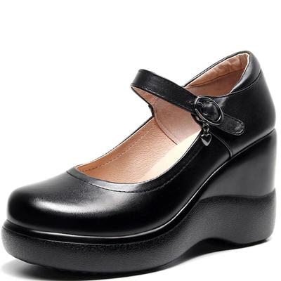 Küçük Büyük Beden 32-43 Sığ Kalın Taban Hakiki Deri Ayakkabı Platform Pompalar Sonbahar Kadın Yüksek Topuklu Kamalı Ayakkabılar Ofis