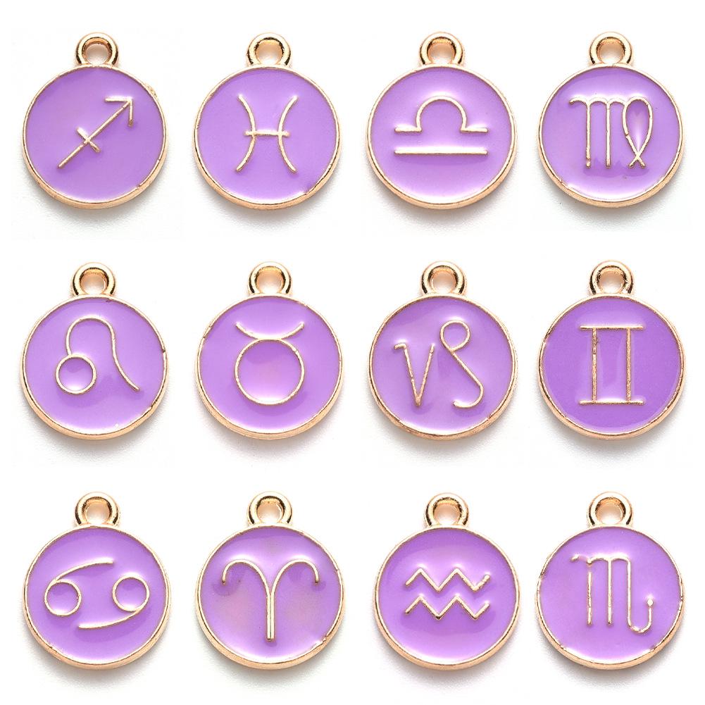 12 Constellation Drip Oil Charm Bracelet & Necklace Pendants - Alloy DIY Jewelry Accessories