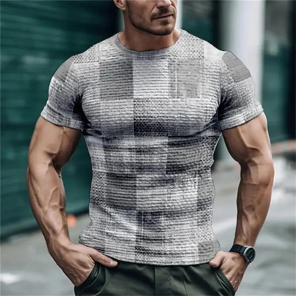 Fashion Simple Striped Plaid Summer Men's Short Sleeve T-shirt Street Trend O Collar Loose Casual Tops Tees Size XXS-6XL