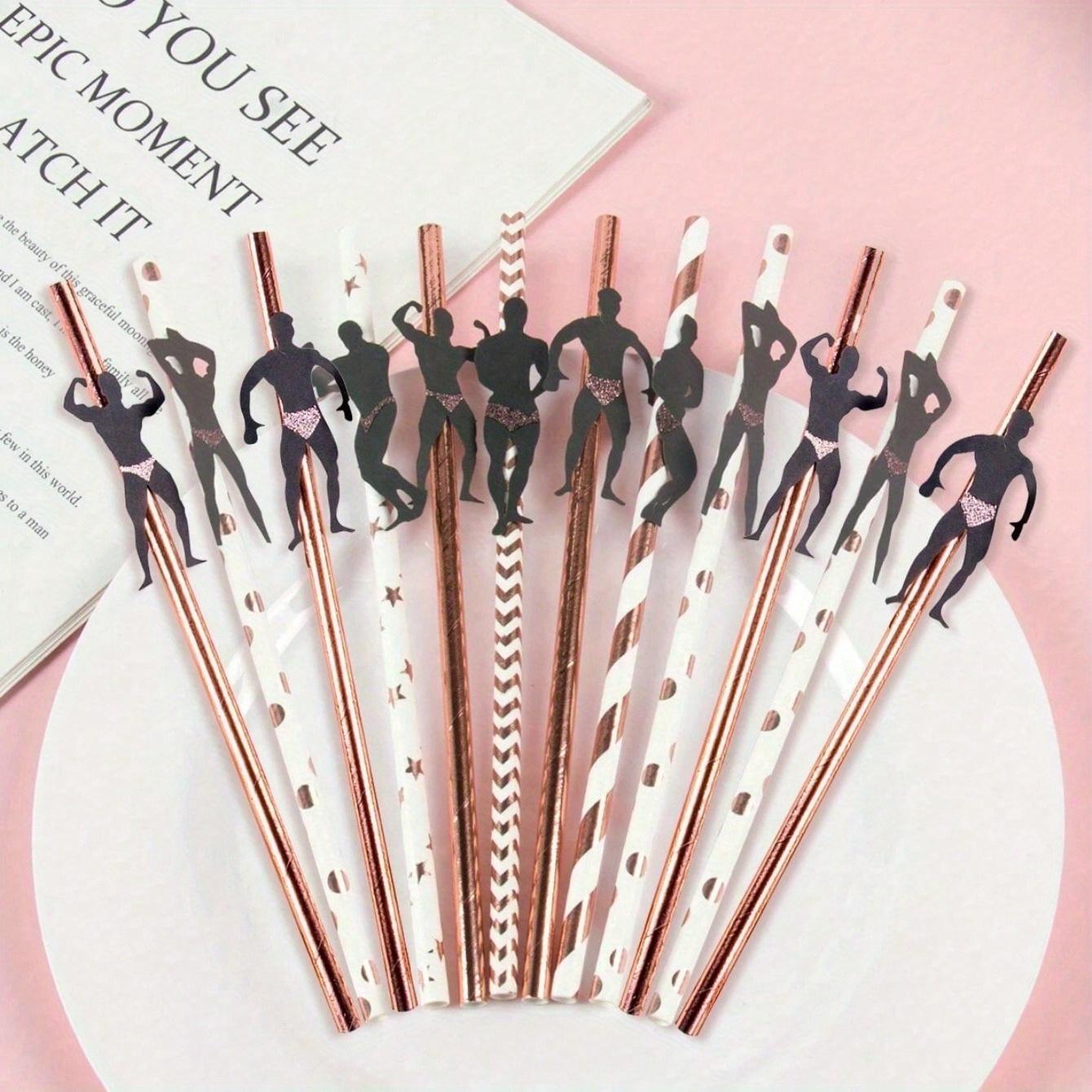 

12pcs Disposable Rose Gold Paper Straws for Bachelor Parties, Working Out, Sports, Fitness, Muscle Men and Women Theme, Wedding Rose Gold