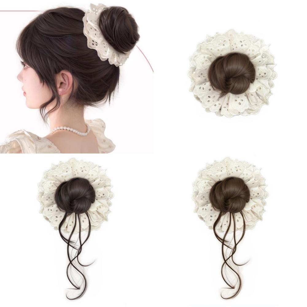 Lace Hair Bands Ponytail Holders Hair Artifact False Hair Pieces Flower Bun Head Wig  Women