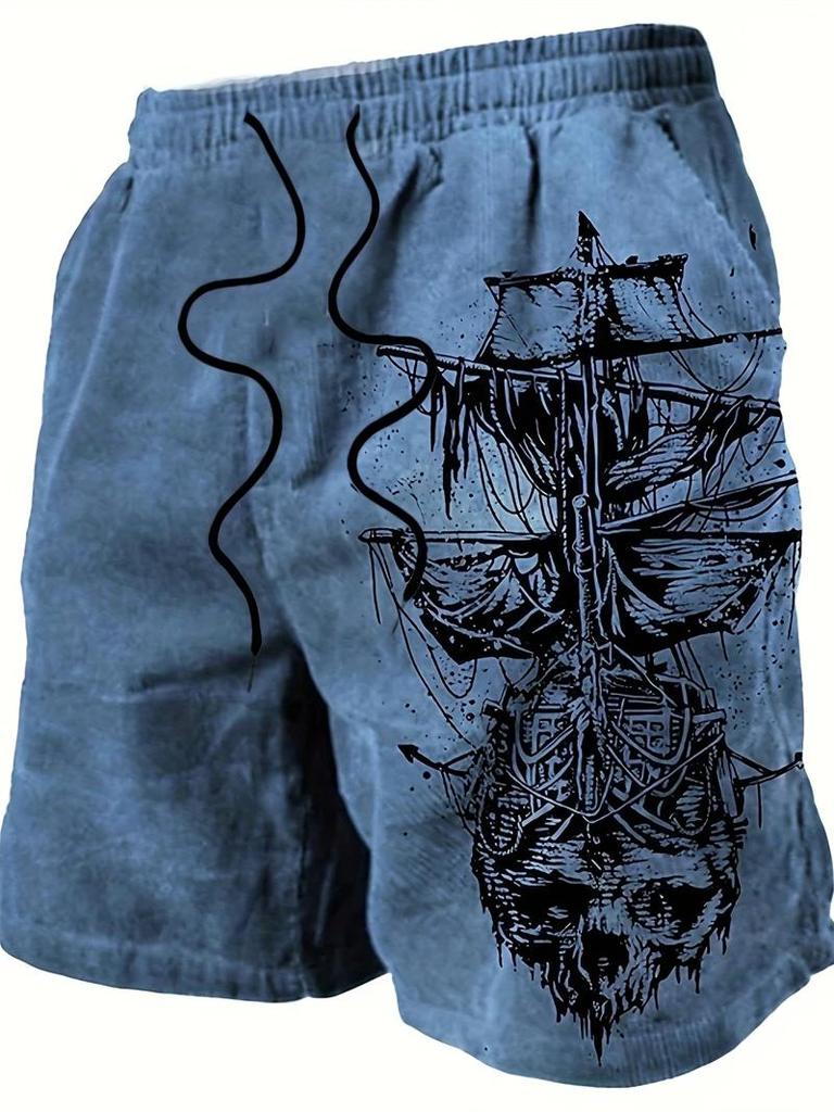 Boxing Shorts Pants 3D Print Training Retro Pirate ship Ghost Skull Boat Unisex Men Women Quick Dry Fitness Gym Sport Workout Casual Streetwear