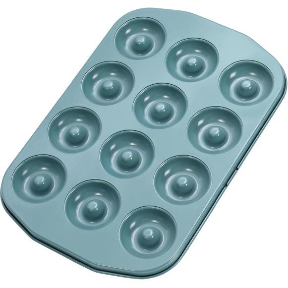 CHEFMADE Donut Pan, Nonstick Mini 12 Cavity Ring Donut pan for Baking, Bagel Pan Bakeware for Oven Baking(Green) Dount 12 Cups