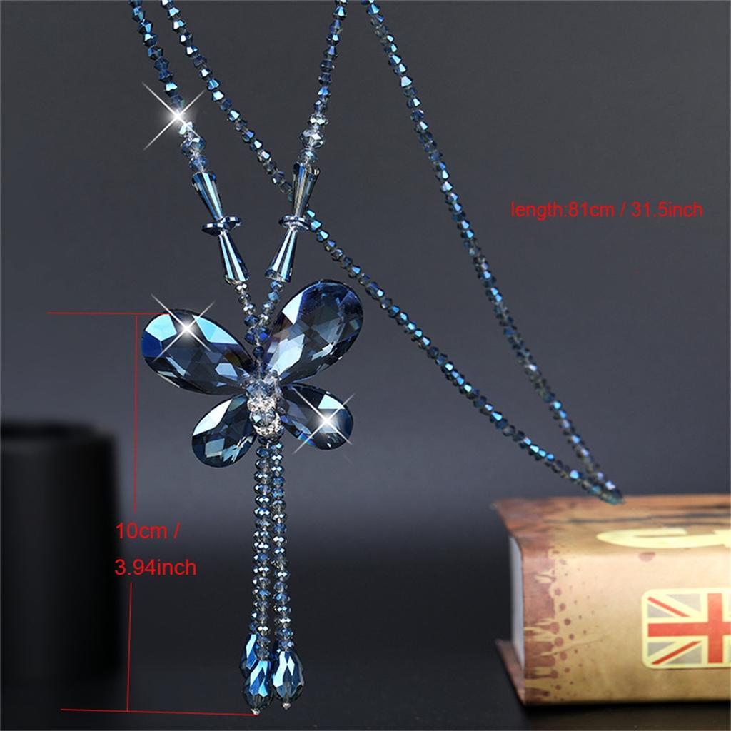 Fashion Crystal Beaded Tassel Pendant Necklace Long Sweater Butterfly Chain Women Jewelry Gift