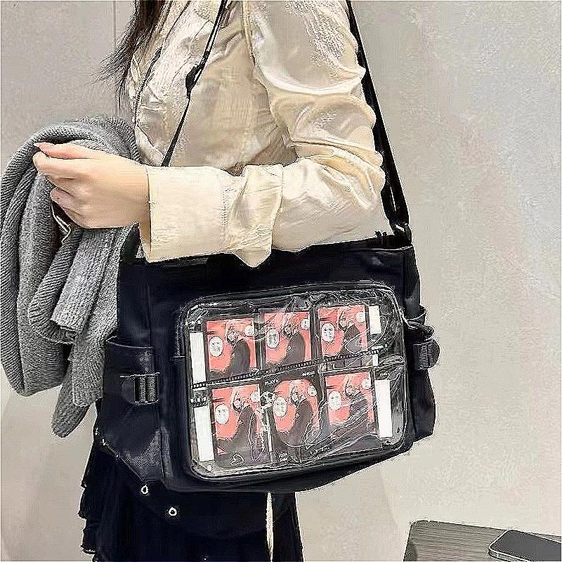 Women's Japanese Style Transparent Shoulder Crossbody Bag Badge DIY Decorative Crossbody Bag Anime Expo Class Tote Itabag Large Capacity Pain Bag