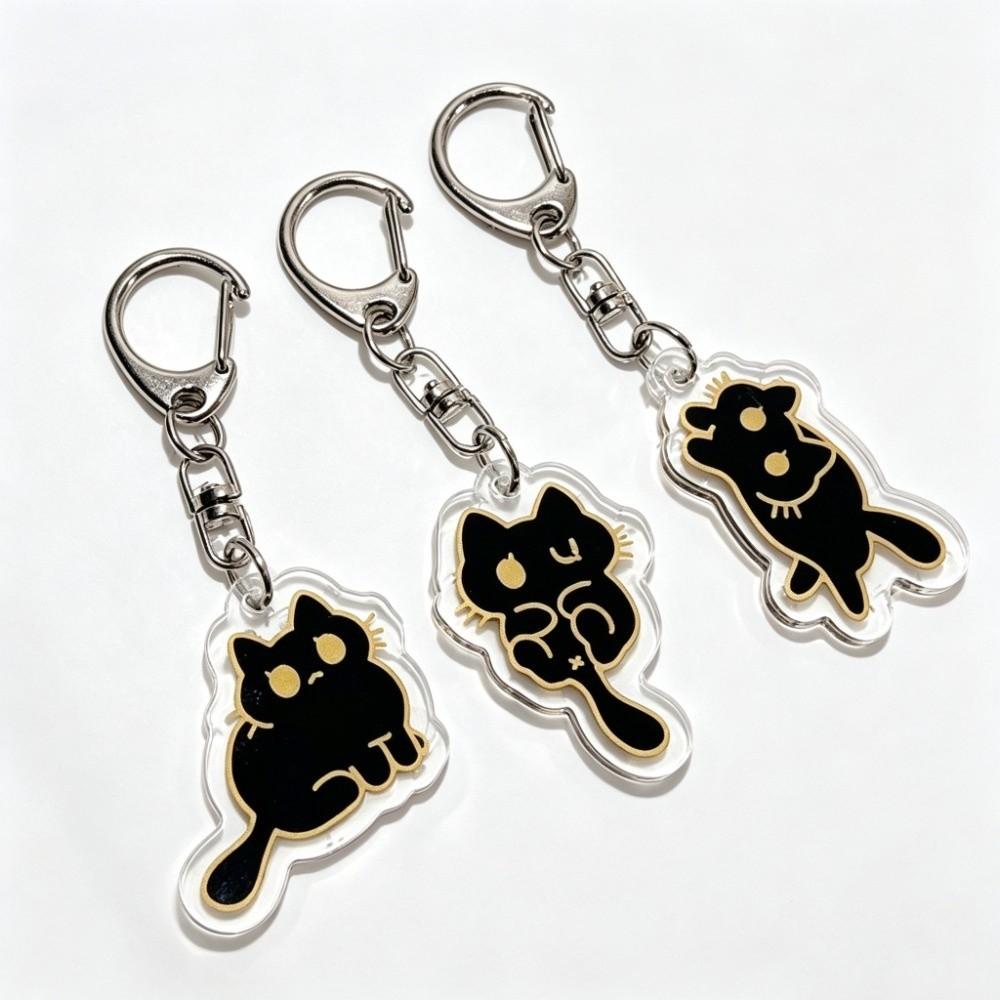 Black Color Acrylic Keychain Cat Design Bag Charm Pendant Decorative Keychain  For Phone