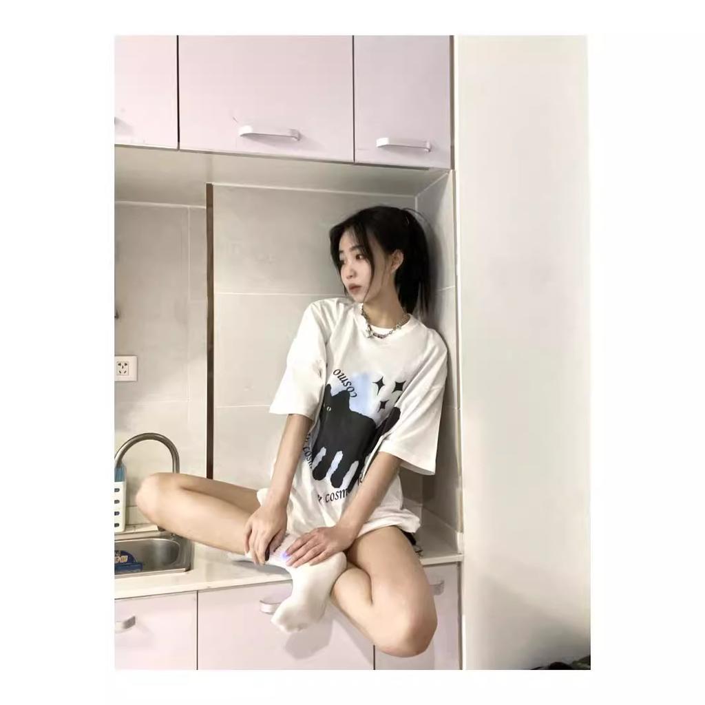 Guochao T-shirt Women's Oversize Summer New Cat Print Couple Short-sleeved Loose Cotton T-shirt Top Ins