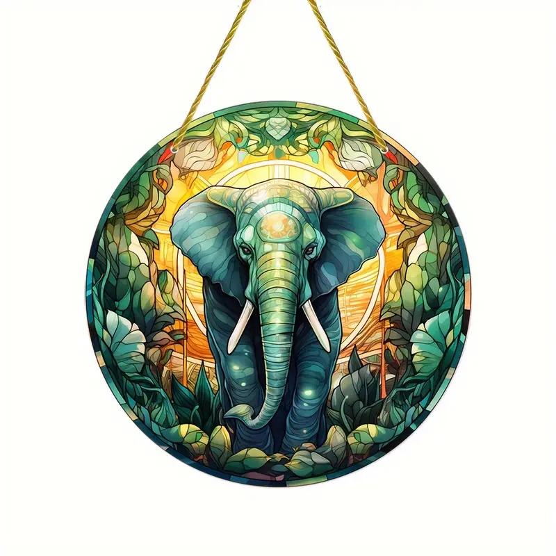 Vintage, Vibrant 2D Elephant Acrylic Circular Catcher, Animal Themed, Novelty Home Decor, Perfect Durable for Bedroom