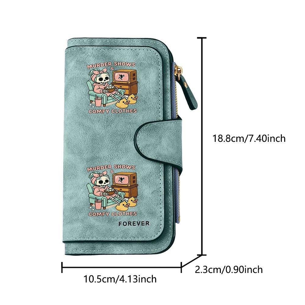 Skeleton Themed Murder Mystery Print Long Wallet Unisex Multifunctional Portable Coin Purse with Snap Closure Comfortable To Carry Daily Use Casual