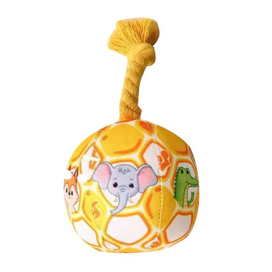 Plush Ball Dog Chew Toy Boredom Stress Relief Bite Resistant Squeaky Cartoon Ball Toy with Cotton Rope Pet Teething Cleaning Toy