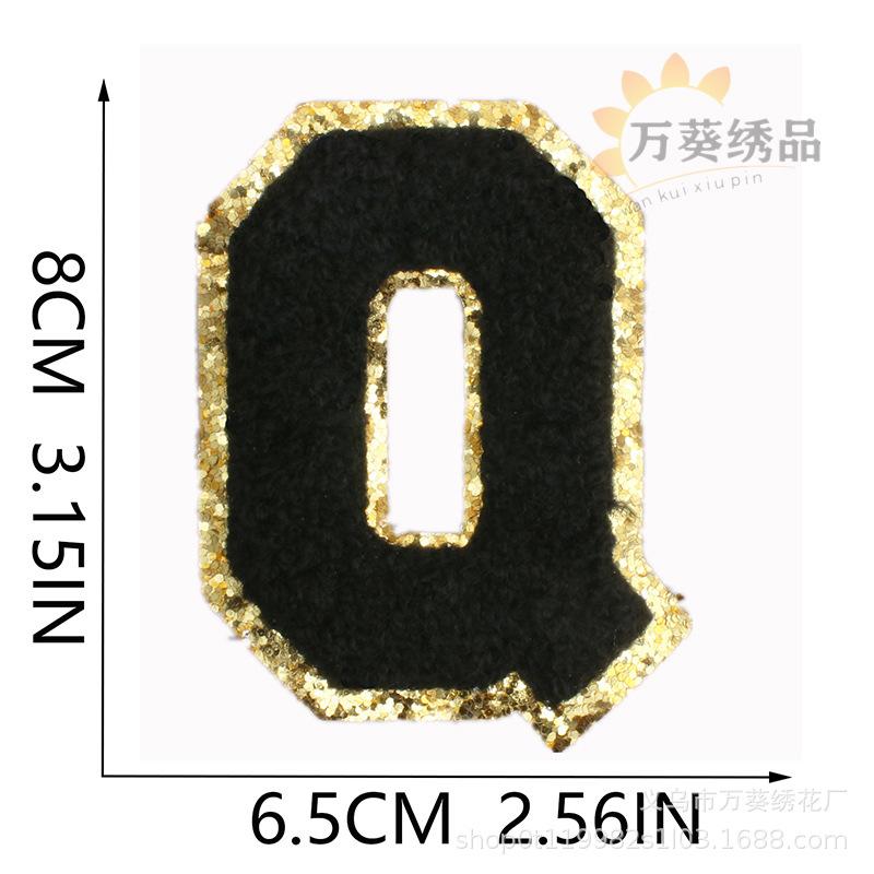 Black Towel Embroidery English Alphabet Embroidery Cloth Sticker A-Z Patch Sticker Clothes Chapter Boy Computer Embroidery Label Embroidery Sticker