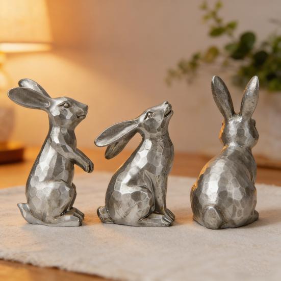 3 st påskharefigur Liten dekorativ kaninstatyett Vintage harts Kaninskulptur för Vår Hem Bordsdekoration