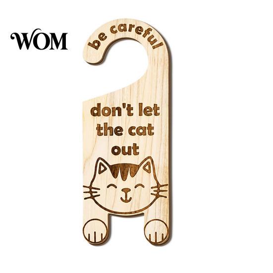 Cat Room Entrance Warning Door Handle Sign, Wooden Cartoon Hanging Reminder, Pet Sign Safety Knob Hanger, for Bedroom And Entryway Doors Decorative