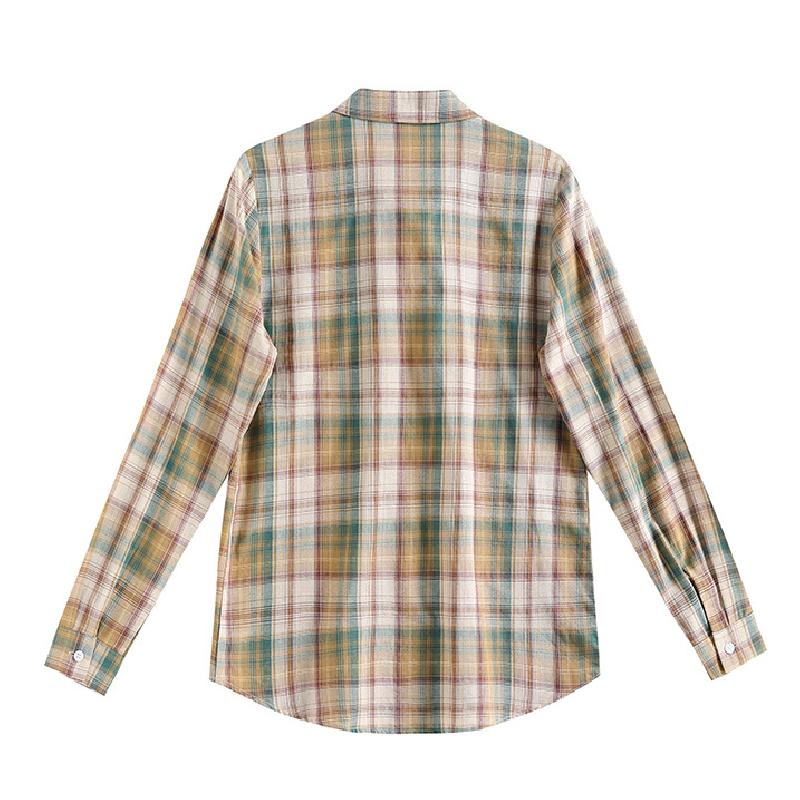 Women's long-sleeve plaid shirt 2026 new Korean style fashion design slim casual top