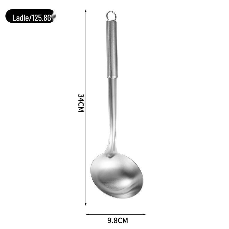 Complete Stainless Steel Kitchenware Set: Spatula, Slotted Spoon, Soup Spoon, Frying Pan Spatula, Rice Spoon, Stir-Fry Spatula