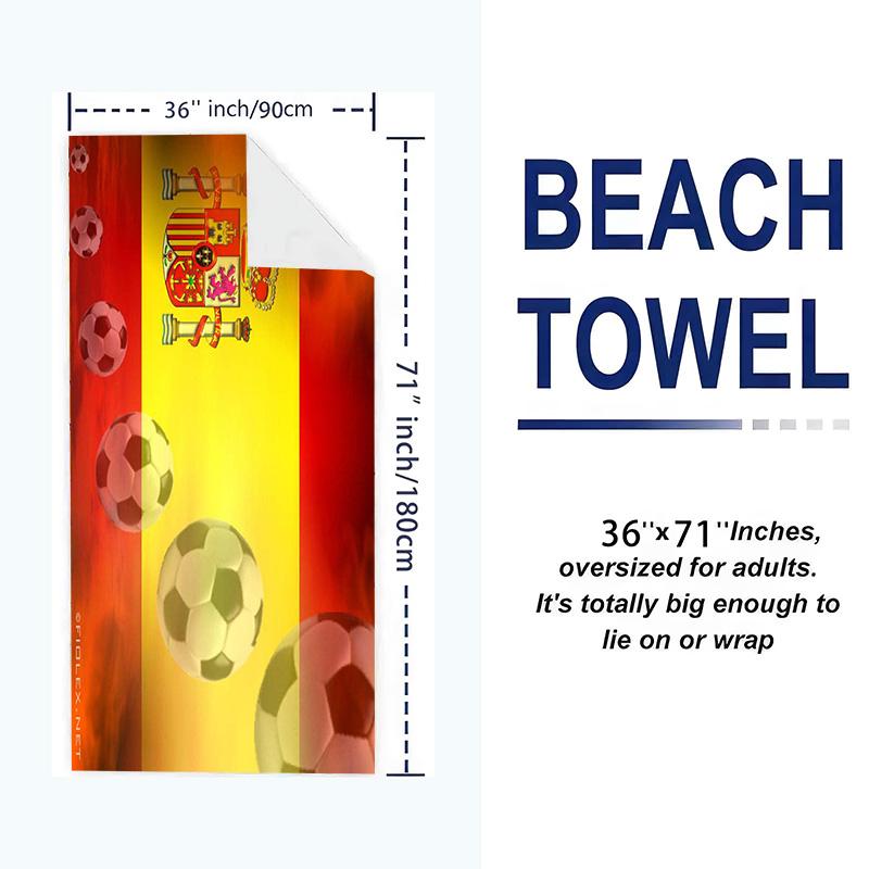 Spain Football Print Beach Towel, Large Soft Quick Dry Towel for Beach Camping Swimming
