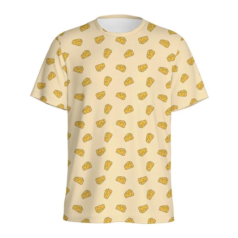 Men Kids Cartoon Cheese Chocolate Pattern T-shirt 3D Printed Summer Loose Short Sleeve Top Street Round-Neck Tee
