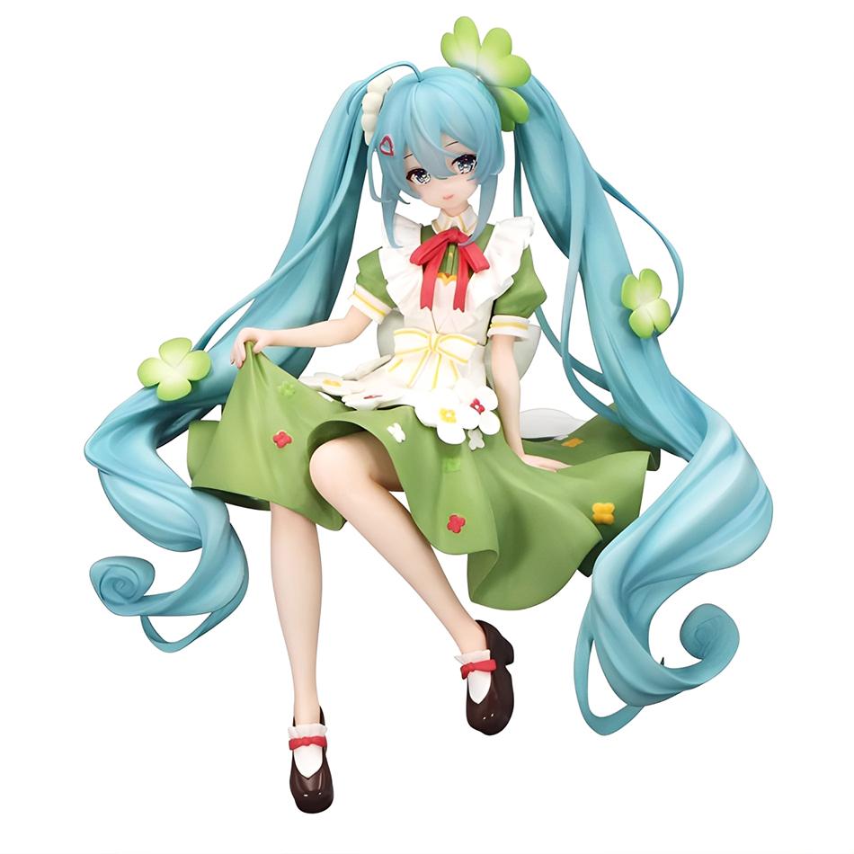 Anime Beautiful Girl Hatsune Sitting Posture Handmade Cat Hatsune Cute Miku Four Leaf Clover PVC Model Anime Birthday Gift