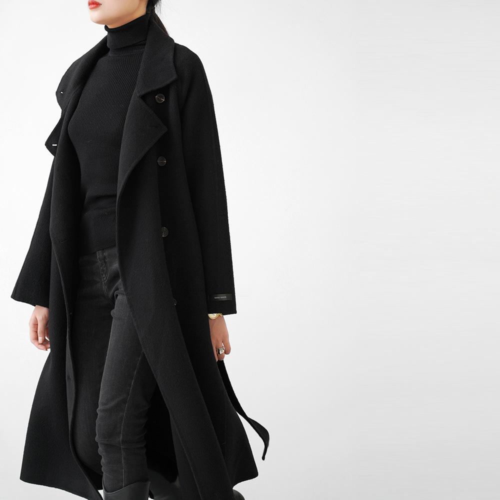 

Осінньо-зимовий одяг, осінньо-зимовий жіночий одяг, вовняне пальто, високоякісне кашемірове пальто з високим коміром та поясом M recommends 120-70 kg чорний