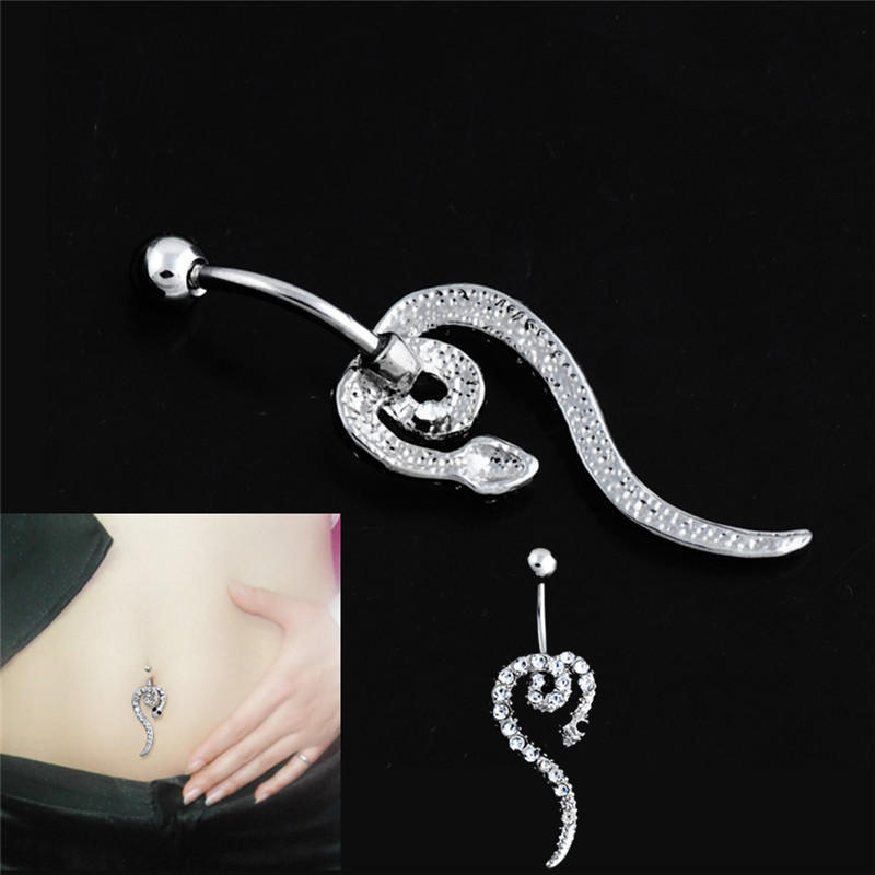 Women'S Belly Button Navel Ring Silver Snake Body Piercing Jewelry