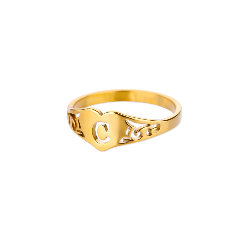 Fashion Hollow Initial Letter Heart Rings For Women Gold Color Stainless Steel A-Z Letter Ring Aesthetic Wedding Jewelry Gift