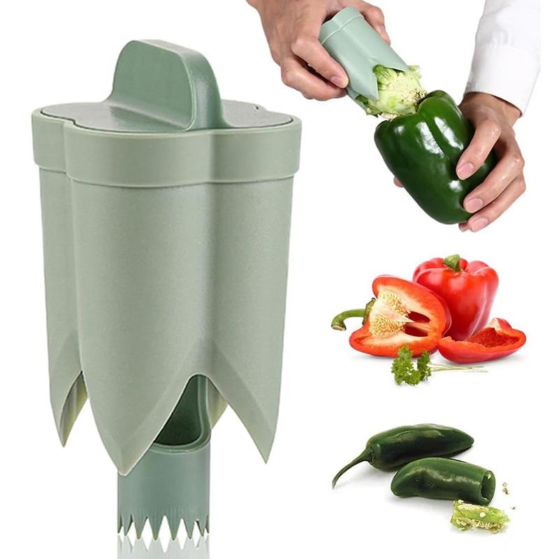 2-in-1 Fruit Pepper Corer Manual Seed Extractor for Red Yellow Green Peppers Versatile Tool for Kitchen Home Use