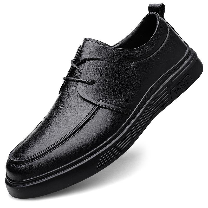 Men s Casual Round Toe Cowhide Leather Shoes - Large Size, Soft Sole, Lace-up, Versatile for Spring Size 43