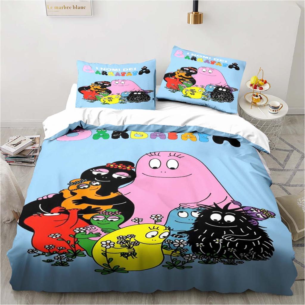 Uroczy zestaw pościeli Les Barbapapa z kreskówek Miękka poszewka na kołdrę Dorosły Dzieci Sypialnia Pojedynczy Podwójny King Size Łóżko Poszewka na kołdrę Poszewka na poduszkę