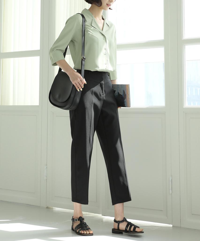 Ppaeppae Back Elastic Cut Semi-Baggy Stretch Slacks