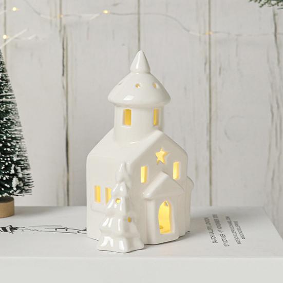 Yousheng Ceramic Snow House LED Decor Nordic Christmas Village Tabletop Lamp Creative Festive Centerpiece for Mantel And Shelf Display