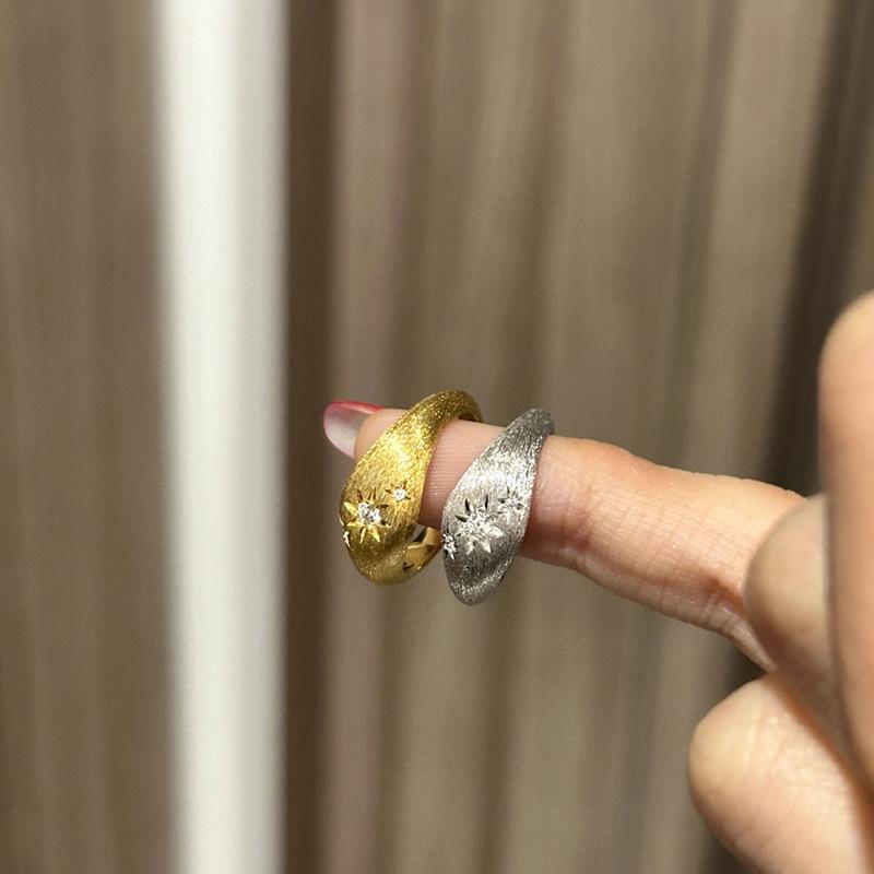 925 Silver Vintage Brushed Six Star Awn Female Ring with Diamonds Antique Gold Craftsmanship Star Rings for Women Jewelry