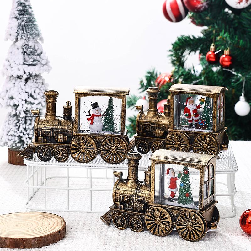 Santa Claus Train Ornament Night Light - Gold Water-Injectable Christmas Decoration Gift