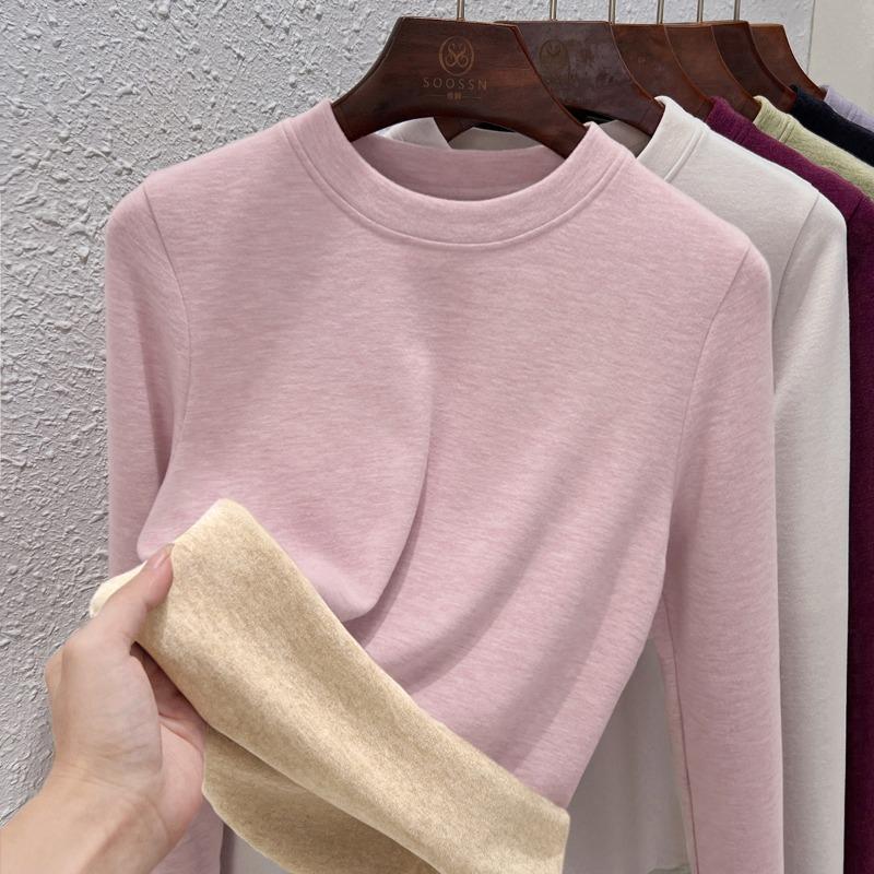 Crew neck German velvet bottoming shirt women's long-sleeved inner with autumn and winter new temperament women's clothing silk cashmere thermal top