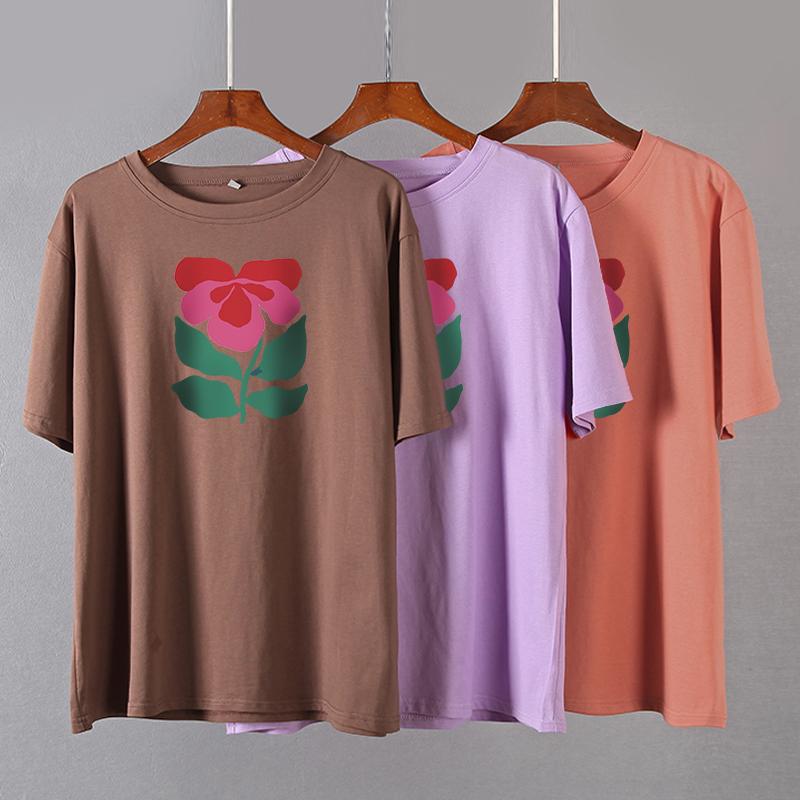 Hirsionsan Harajuku Blommig T-shirt Dam Sommar Chic Goth Kläder Abstrakt handritad grafisk T-shirt Lösa bomull Damöverdelar