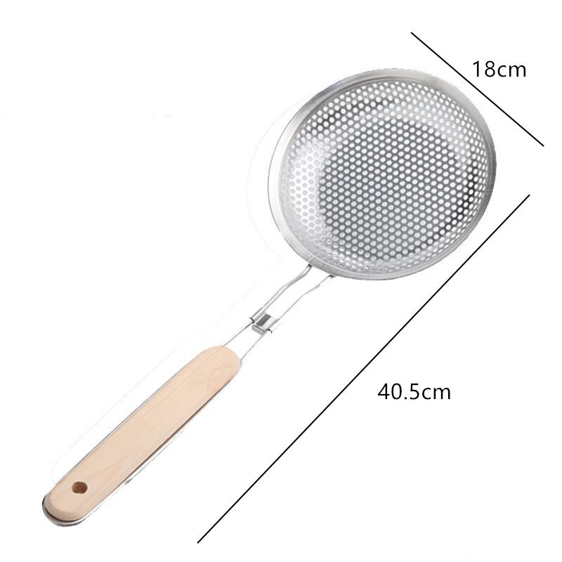 Stainless Steel Handhold Frying Skimmer Wooden Handle Oil Drainer Anti-slip Soup Foam Filter Multifunctional Kitchen Accessories