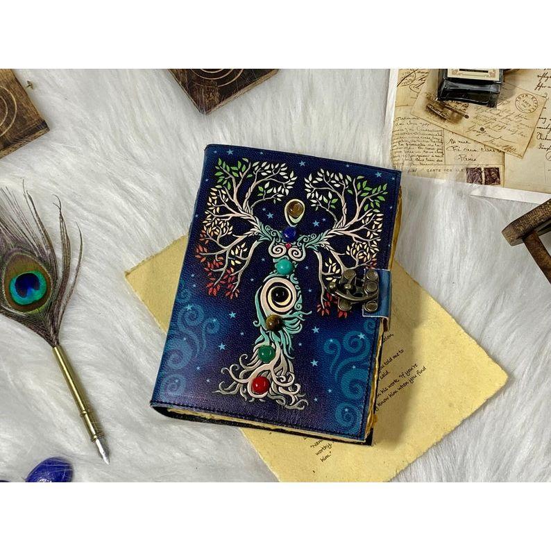 Mother of Earth Seven Stone Blank Spell Book of Shadows Handmade Grimoire Journal Junk Journal Tree of Life Journal Gifts for Christmas