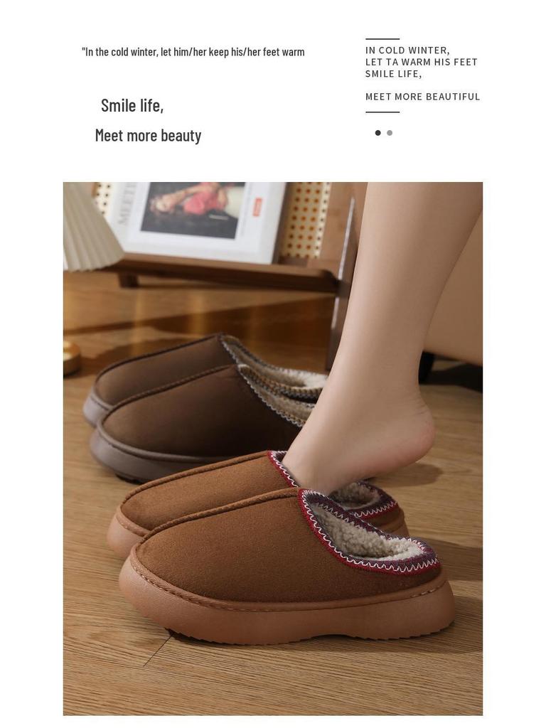 2024 Women's Solid Color Imitation Suede Velvet Home Slippers - Thick, Non-Slip, Lightweight & Warm