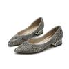Women's Pumps 2024 New Crystal Pointed Toe Low Heeled Party Bride Wedding Shoes Fashion Loafers Elegant Ladies Dress High Heels