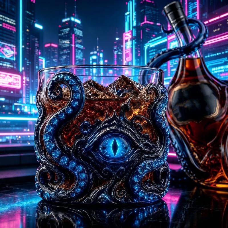 Cthulhu-inspiriertes Oktopus-Auge Whiskeyglas Hochwertiges Borosilikatglas Bar Spirituosenglas Kreativer Likörbecher für Hausparty Bar Dekoration Geschenk