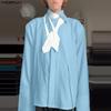 INCERUN Men Tie Lapel Neck Long Sleeve Solid Buttons Up Casual Oversized Shirts