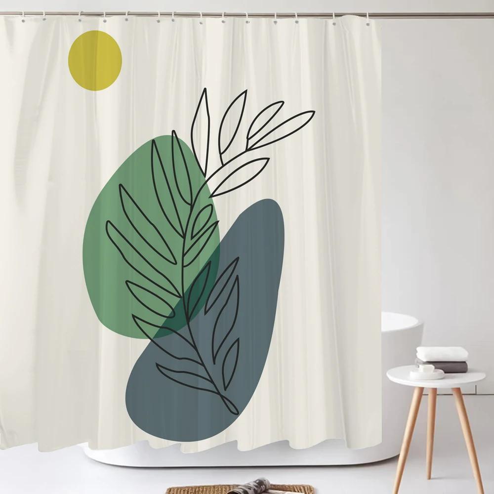 

Nordic Wind Art Leaves Shower Curtain Classicl Abstract Colourful Bathroom Curtains Waterproof Fabric Decor Curtain With Hooks W90xH180cm