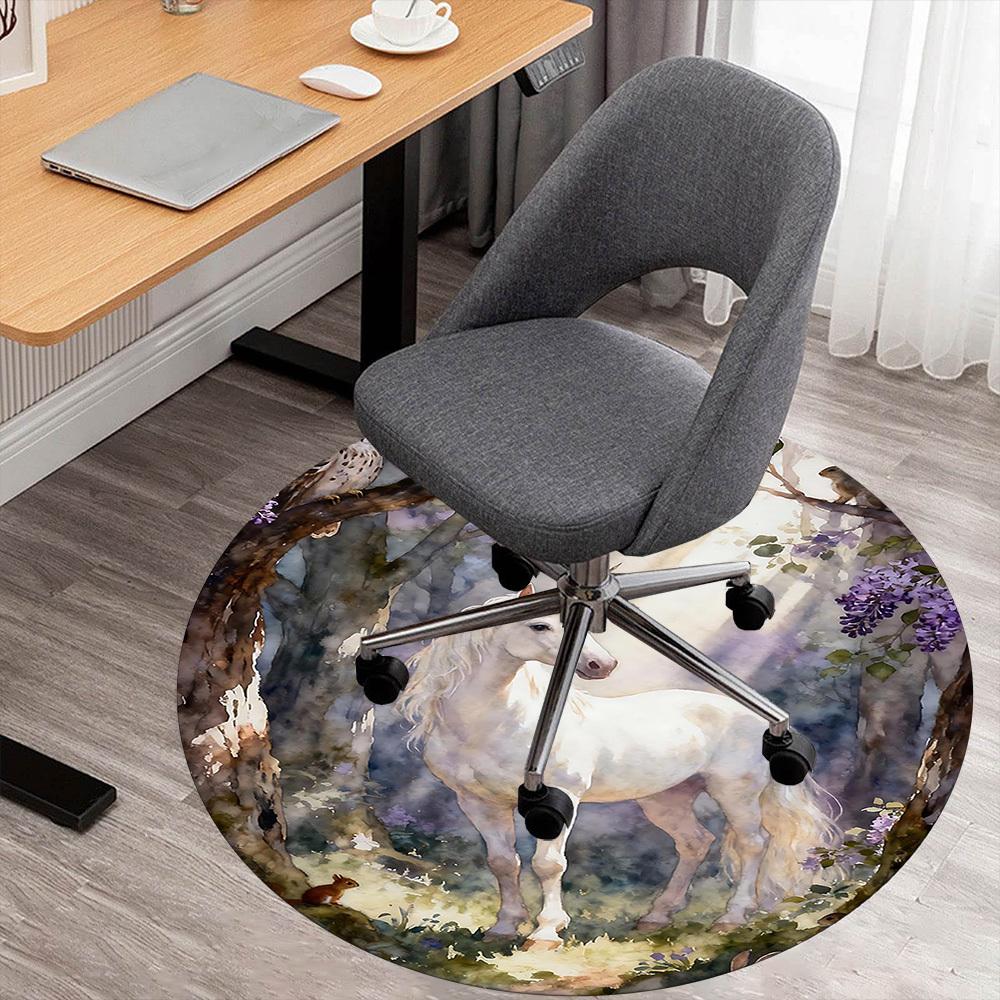1pc Unicorn Forest Round Chair mat office Area Rug - Non-Slip, Floor Mat for Office, Bedroom, and Indoor Decor p127018