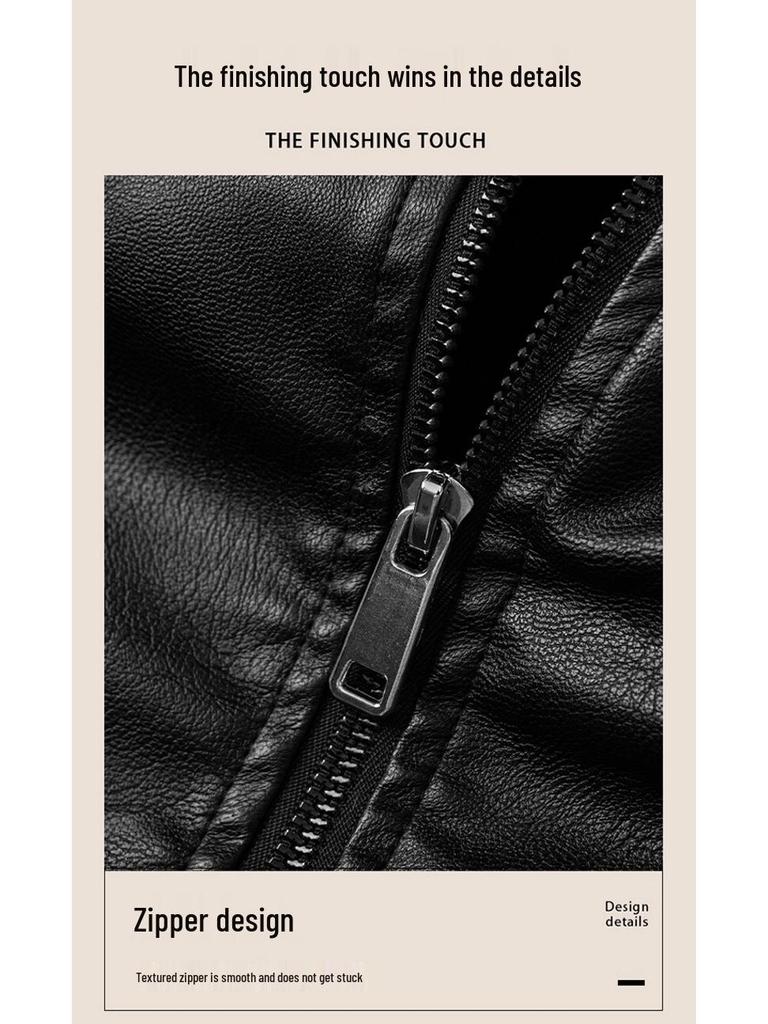 Men's Fleece-Lined Leather Winter Jacket, Thickened, Trendy Stand Collar - Ideal for Business, Casual, or Motorcycle Wear