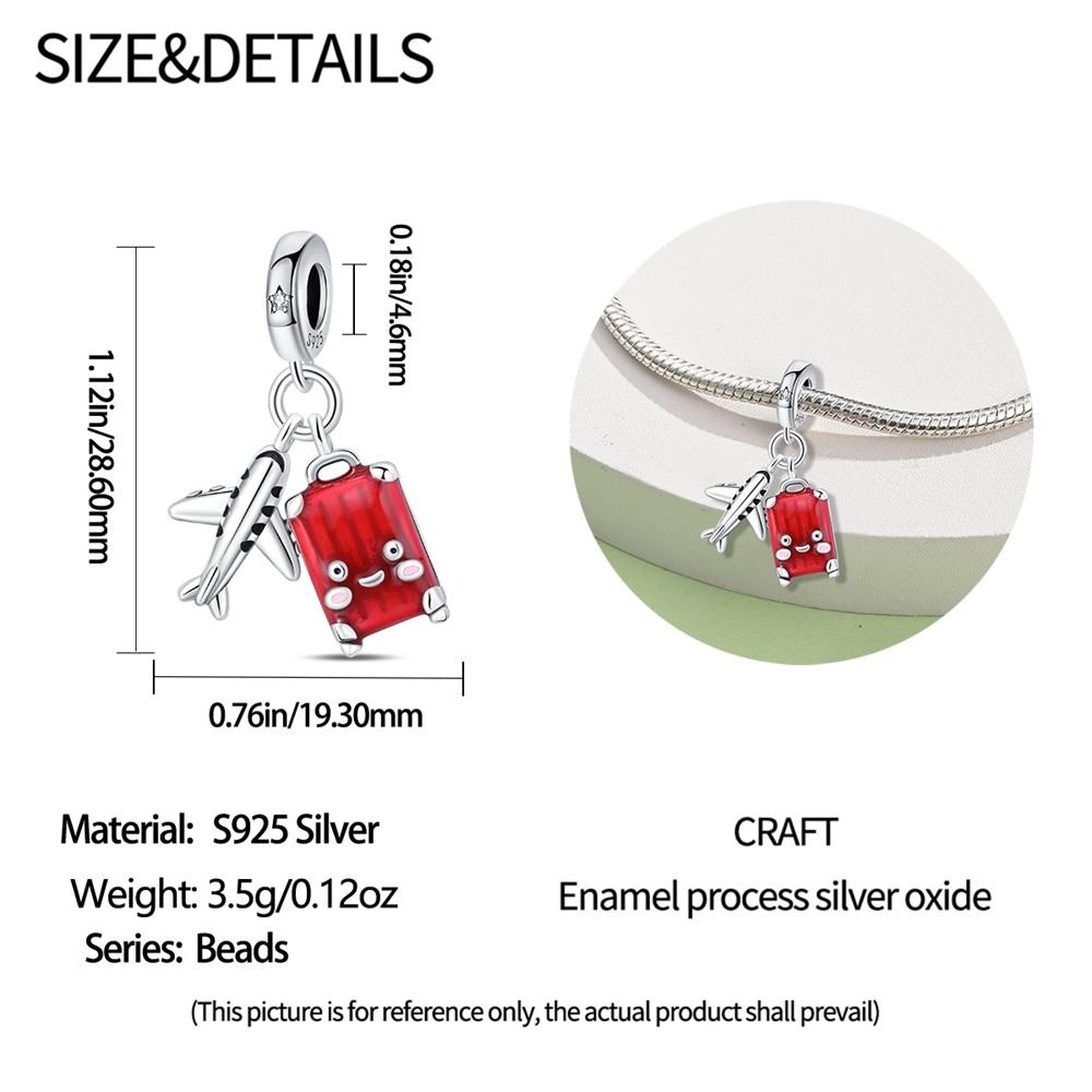 Original Charms Copper Red Suitcase Pendant Beads Fit Bracelet Women Jewelry Making Diy Gift