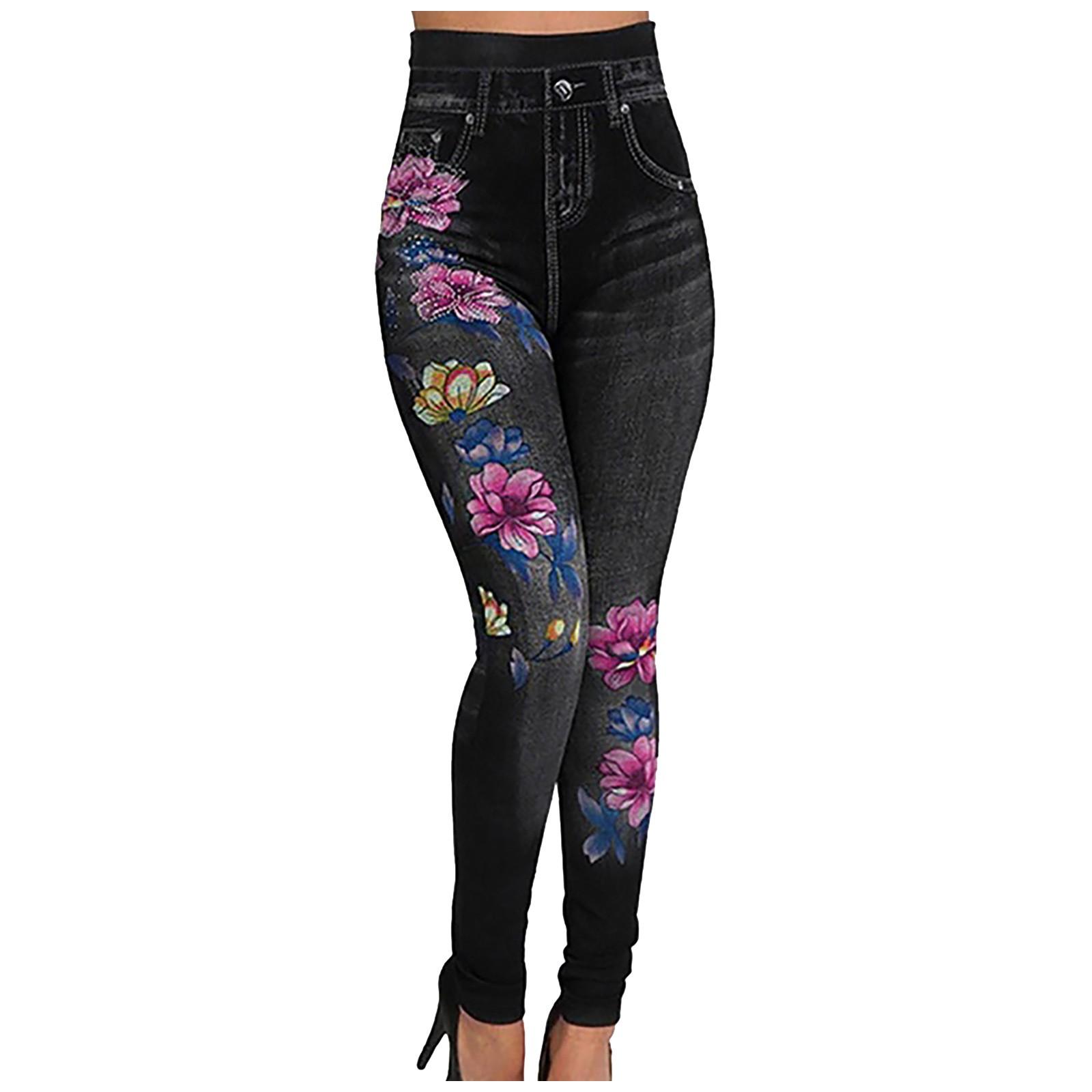 

Sexy Women Fashion Denim Like Faux Jean Slim Fit Embroidery Pants Denim Pants XXXL чёрный