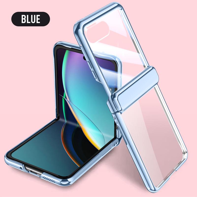 For MOTO Razr 40 Ultra Plated Hinged Automatic Spring 360° Full Protection Anti-Drop with Tempered Film Front Film Phone Case