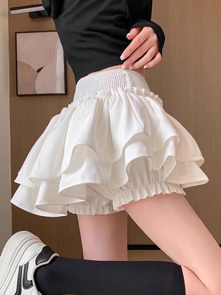 Plus Size Women's Korean Ballet-Inspired Low Waist A-Line Layered Skirt Pants - Autumn/Winter Anti-Exposure Fluffy Style